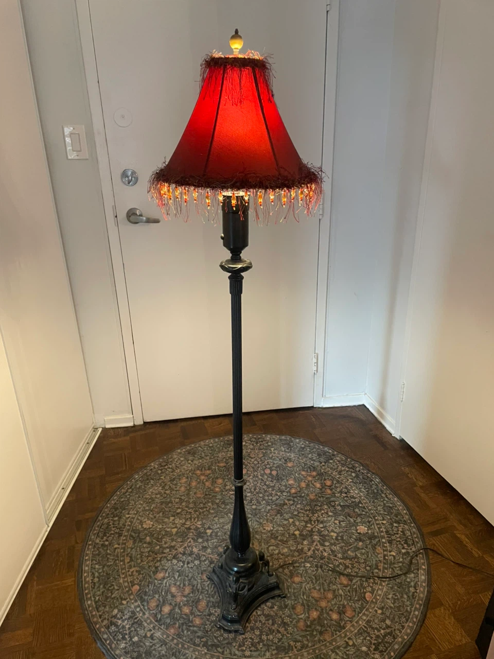 Vintage Floor Lamp with burgundy Fringed Shade