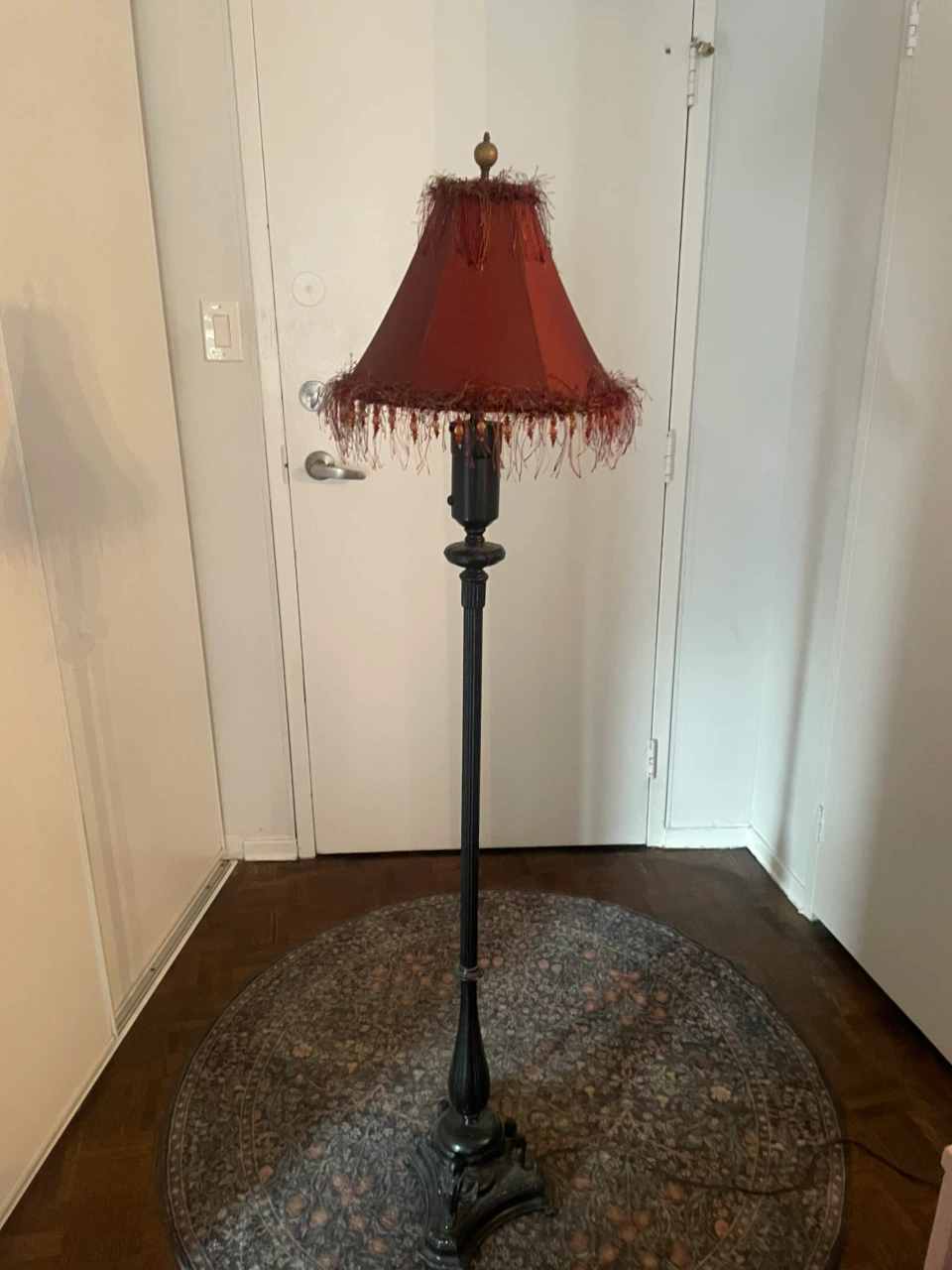 Vintage Floor Lamp with burgundy Fringed Shade - photo 2