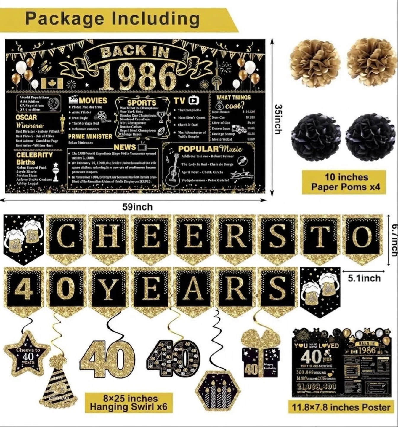 40th Birthday Decorations, Back in 1986 Party Decorations - new - photo 3