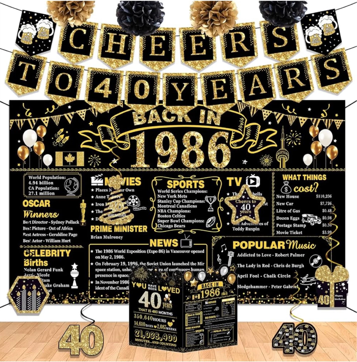 40th Birthday Decorations, Back in 1986 Party Decorations - new