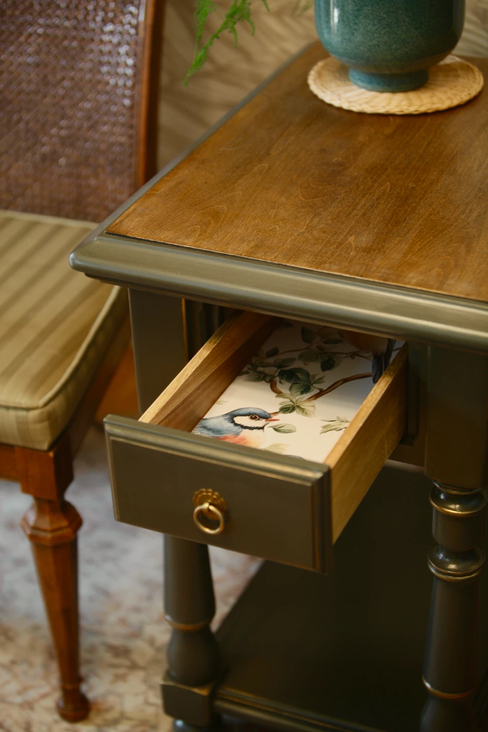 Traditional Deep Olive Green End Table with Drawer - photo 5