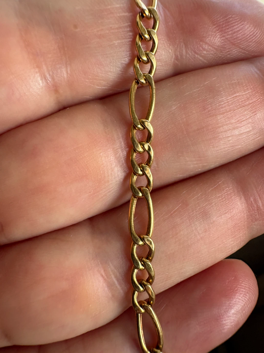 18K  solid gold Gold Figaro-style Chain Bracelet unisex Vintage - photo 5