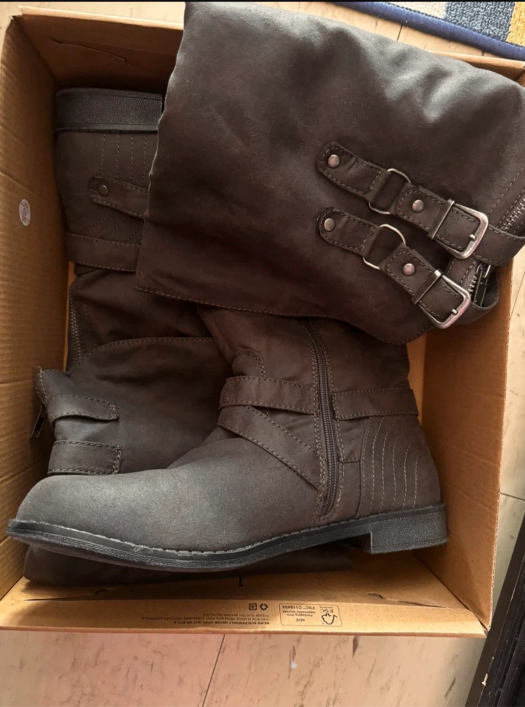 Grey Over-the-Knee Buckle Boots
