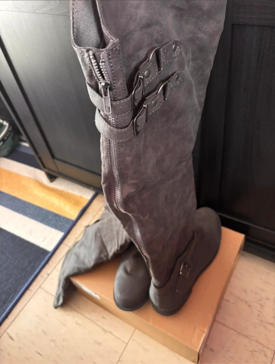 Grey Over-the-Knee Buckle Boots - photo 2