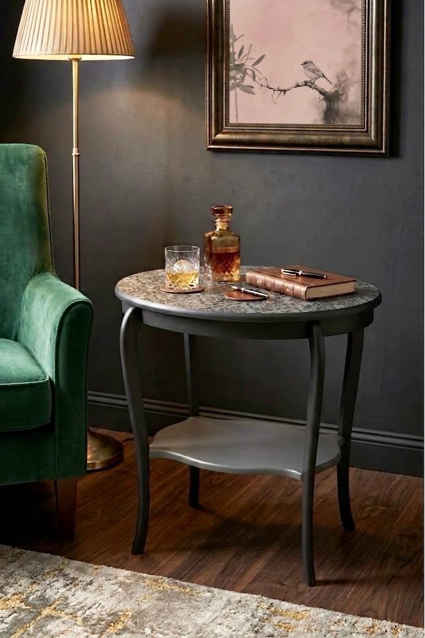 Damask Pattern Oval Side Table