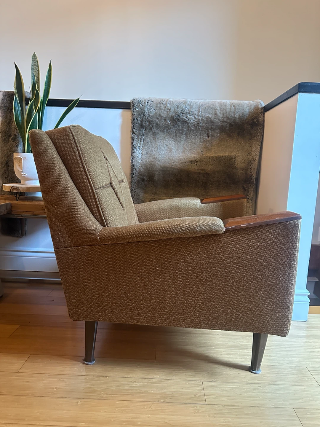VINTAGE MCM TEAK ARM LOUNGE CHAIR MID CENTURY MODERN - photo 2