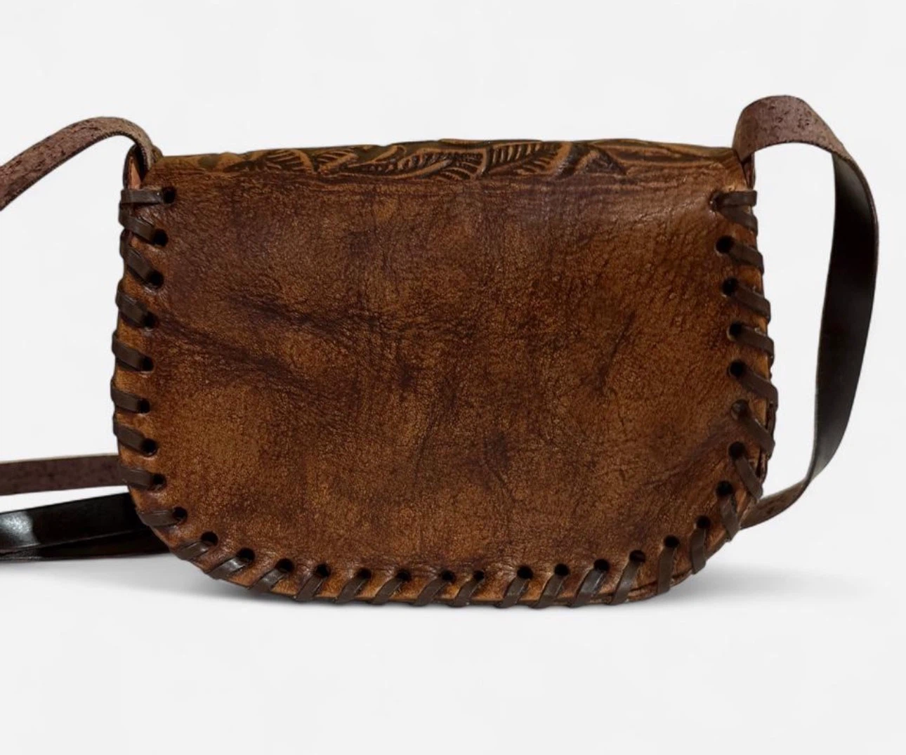 Vintage Hand-Tooled Leather Crossbody Bag - photo 2