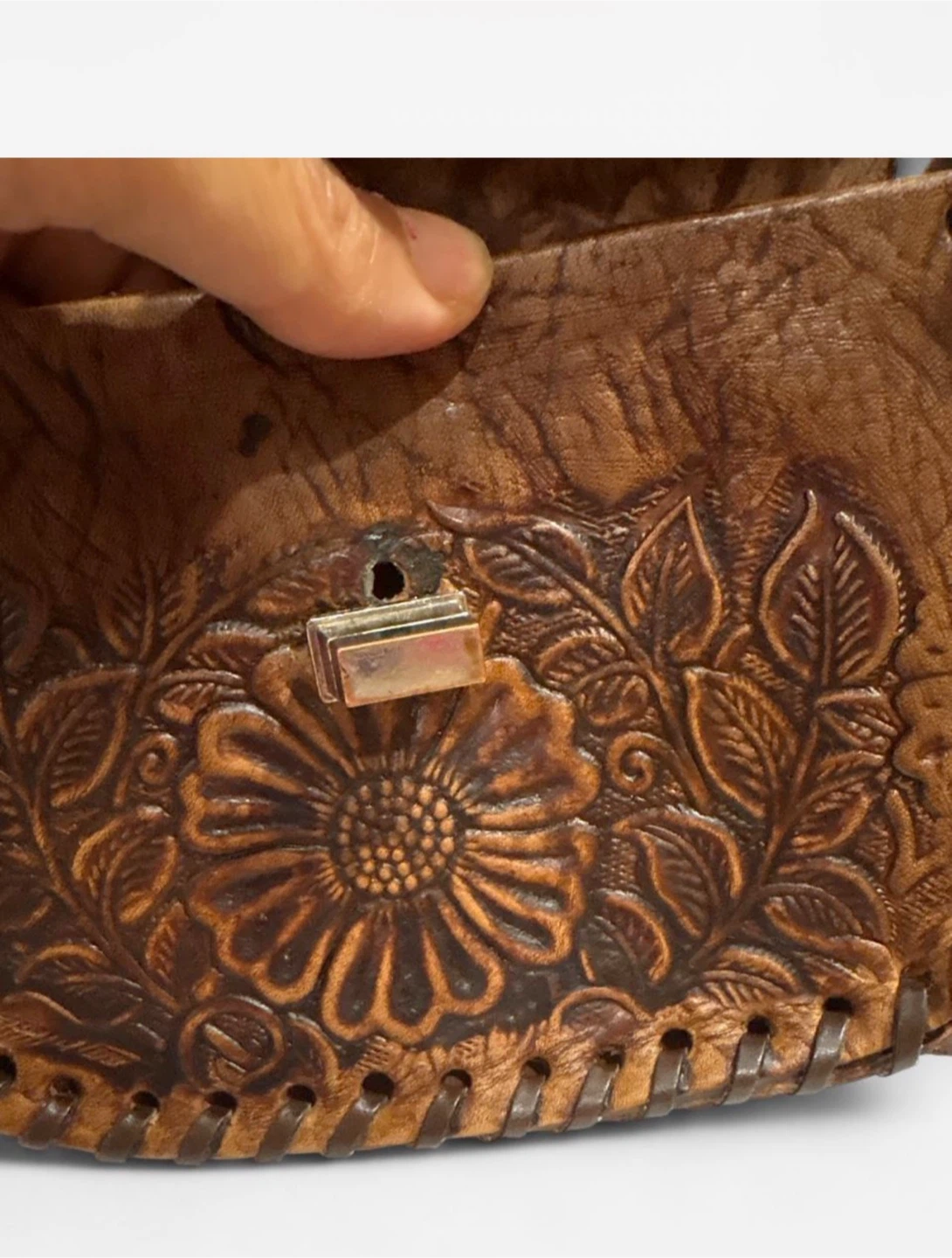 Vintage Hand-Tooled Leather Crossbody Bag - photo 3