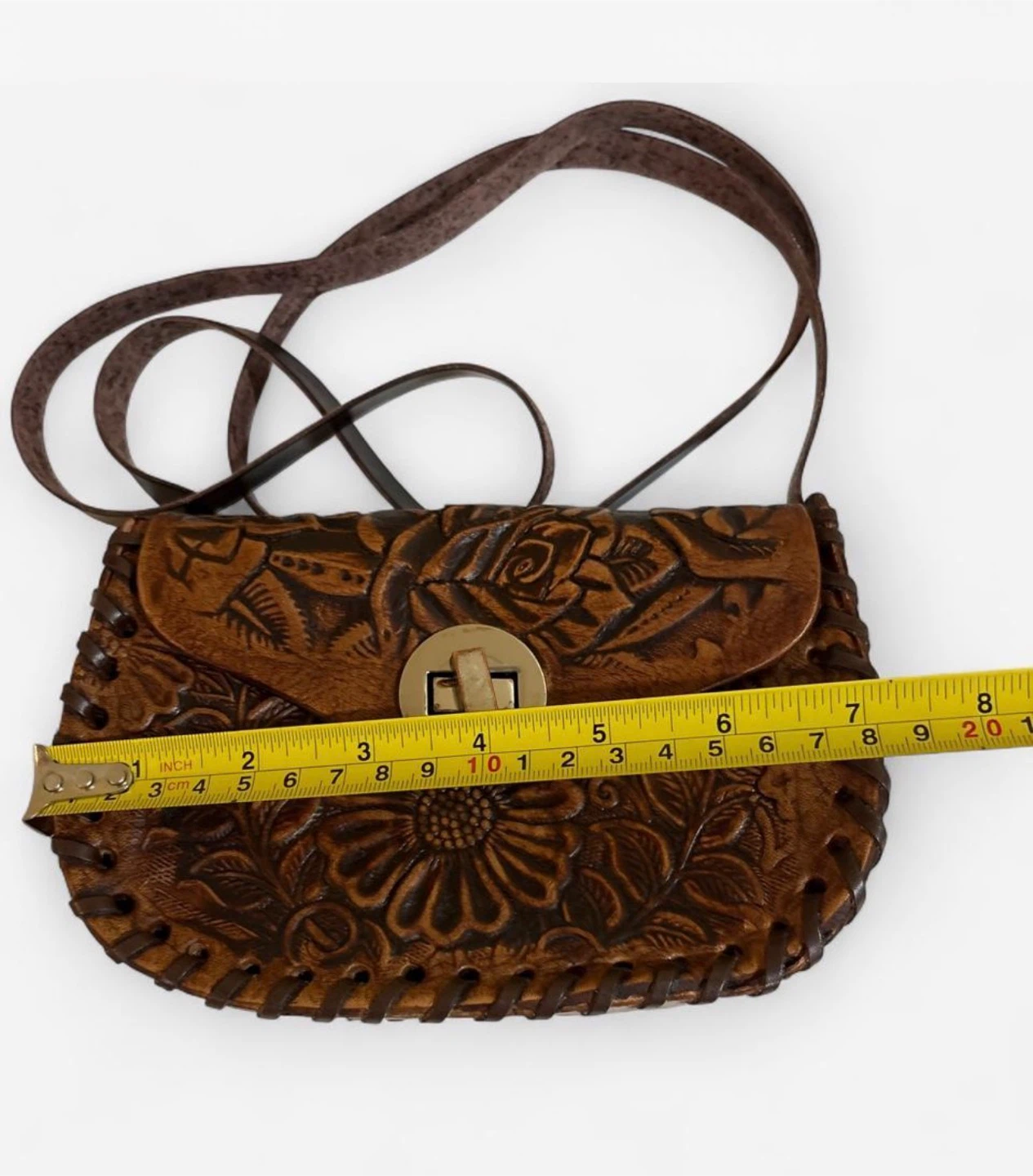 Vintage Hand-Tooled Leather Crossbody Bag - photo 5