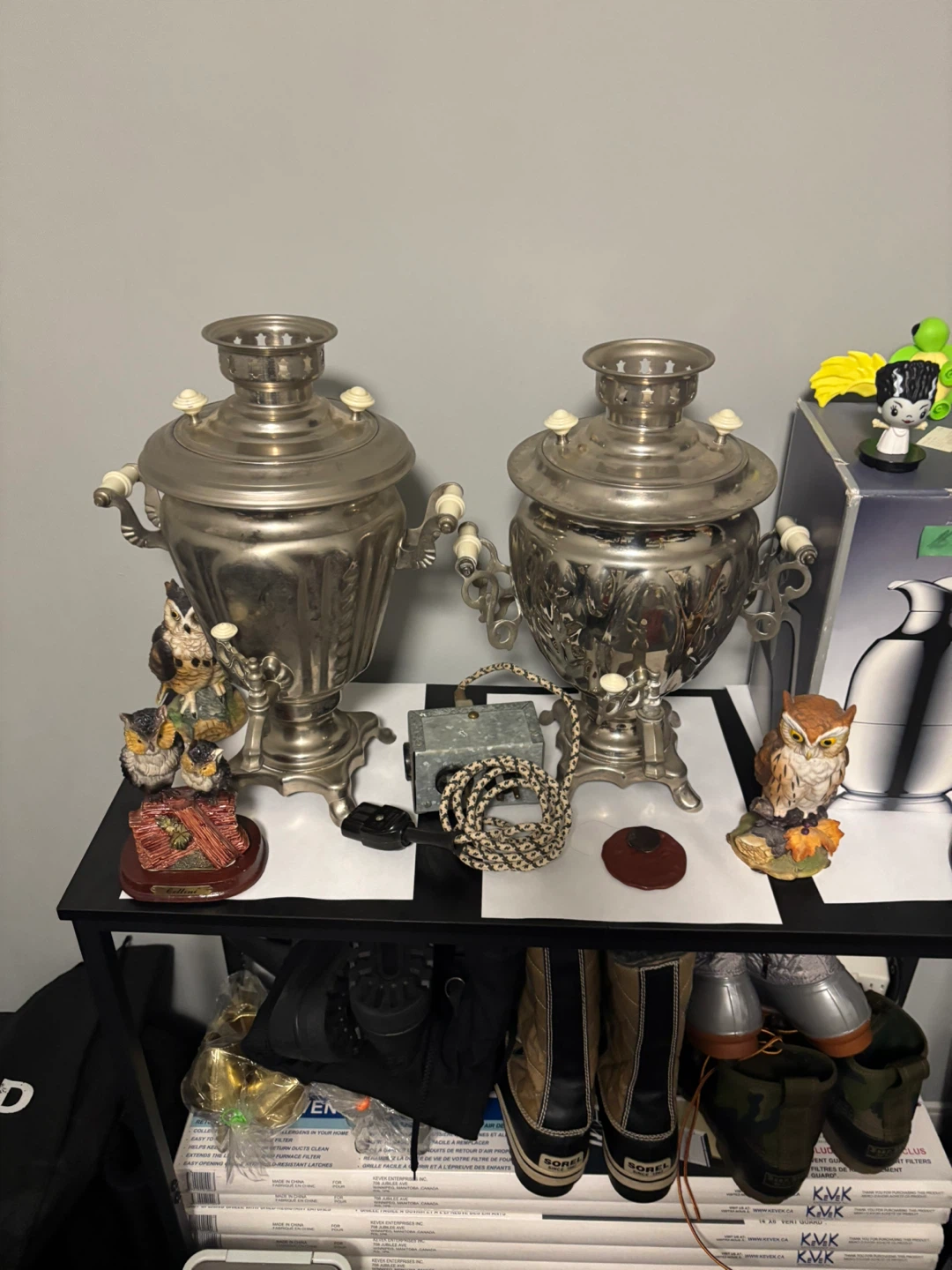 Two vintage style silver tea samovars