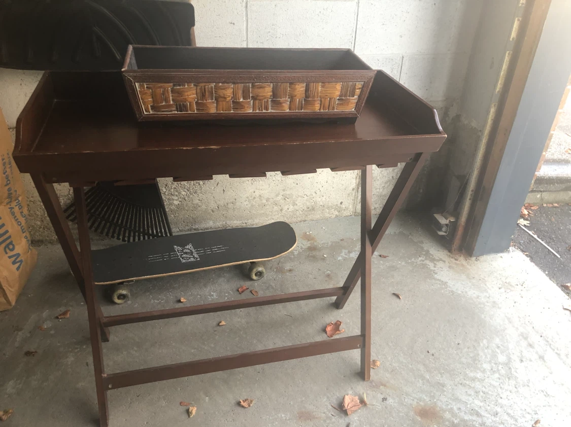 Collapsible Dark Brown Wood Serving Tray Table