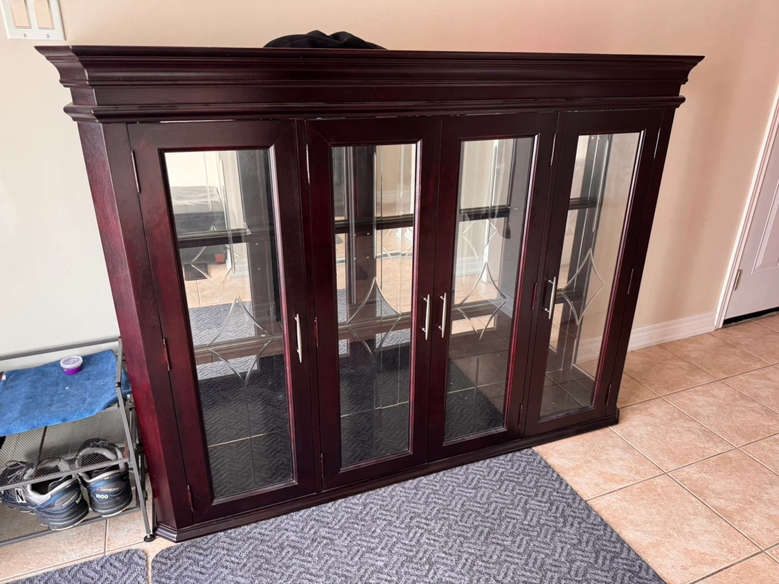 Dark Wood Display Cabinet with Glass Doors