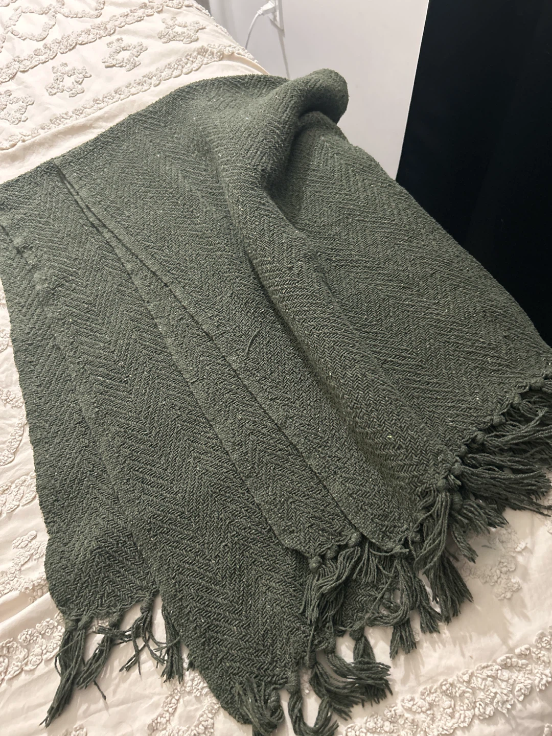 Olive Green Herringbone Throw Blanket - photo 2