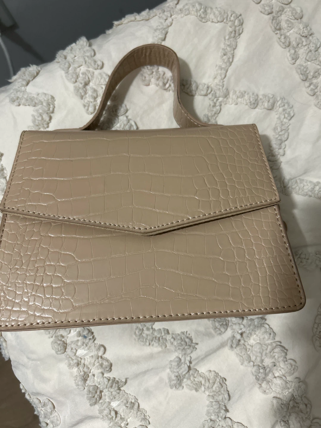 Beige Faux Crocodile Mini Handbag