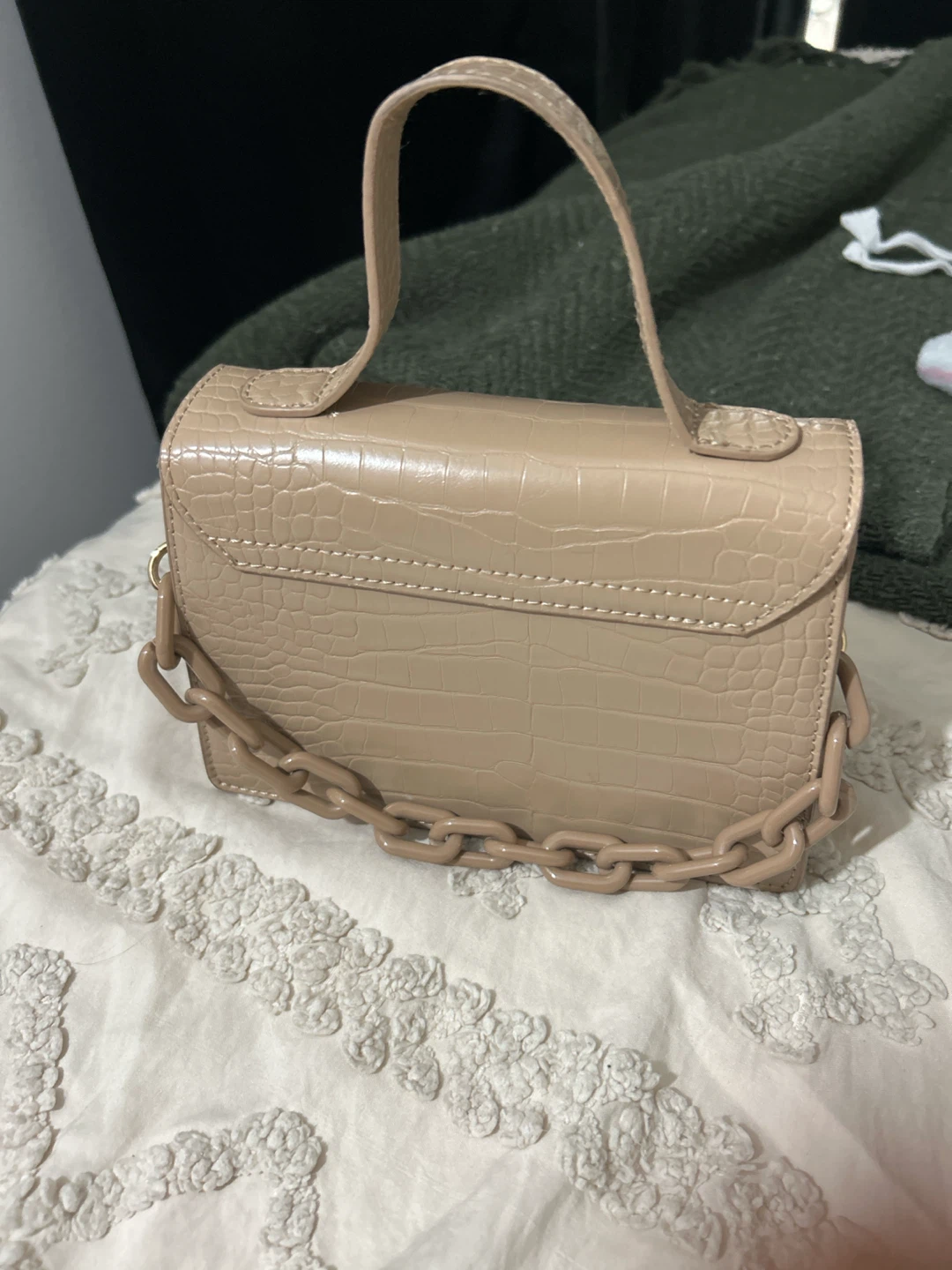 Beige Faux Crocodile Mini Handbag - photo 3