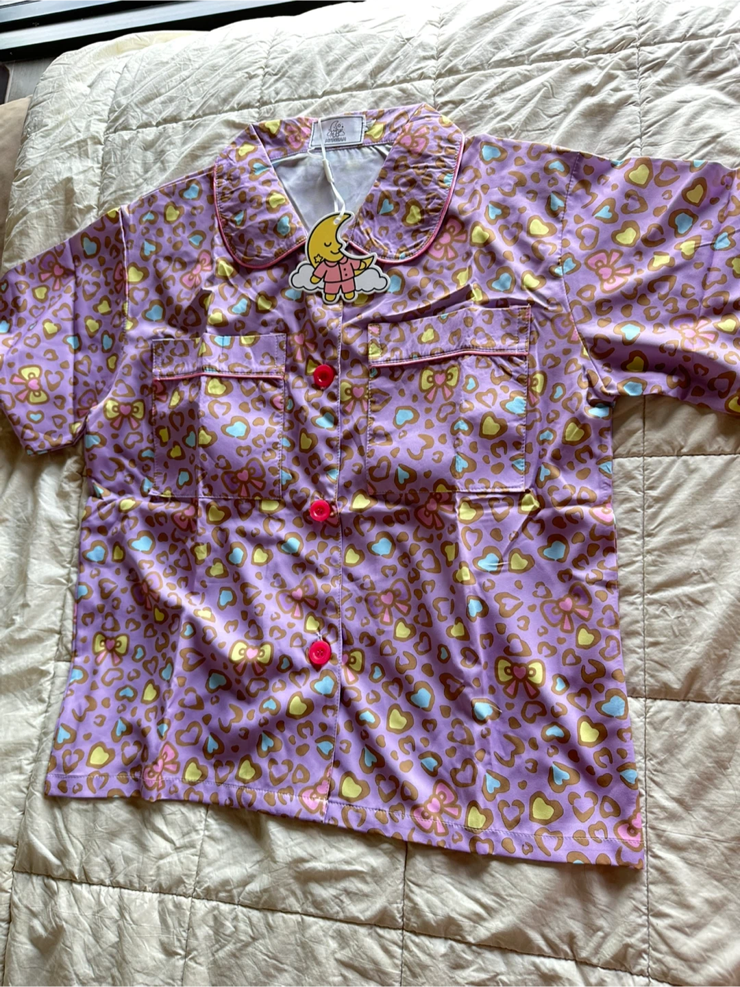 New Pajama Set with Bow and Heart Print