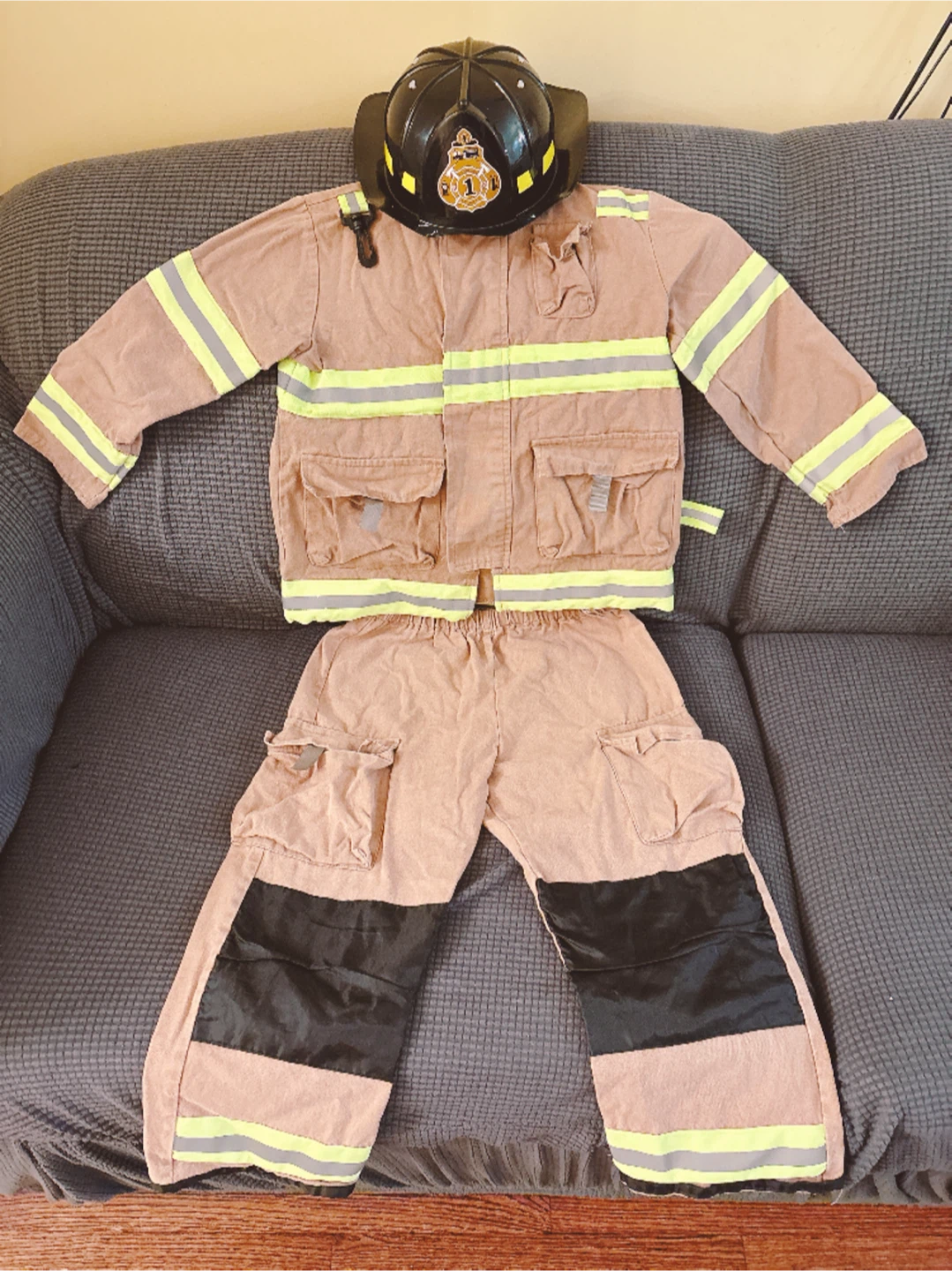 Kids Firefighter Costume with Helmet for Halloween Size 7-8
