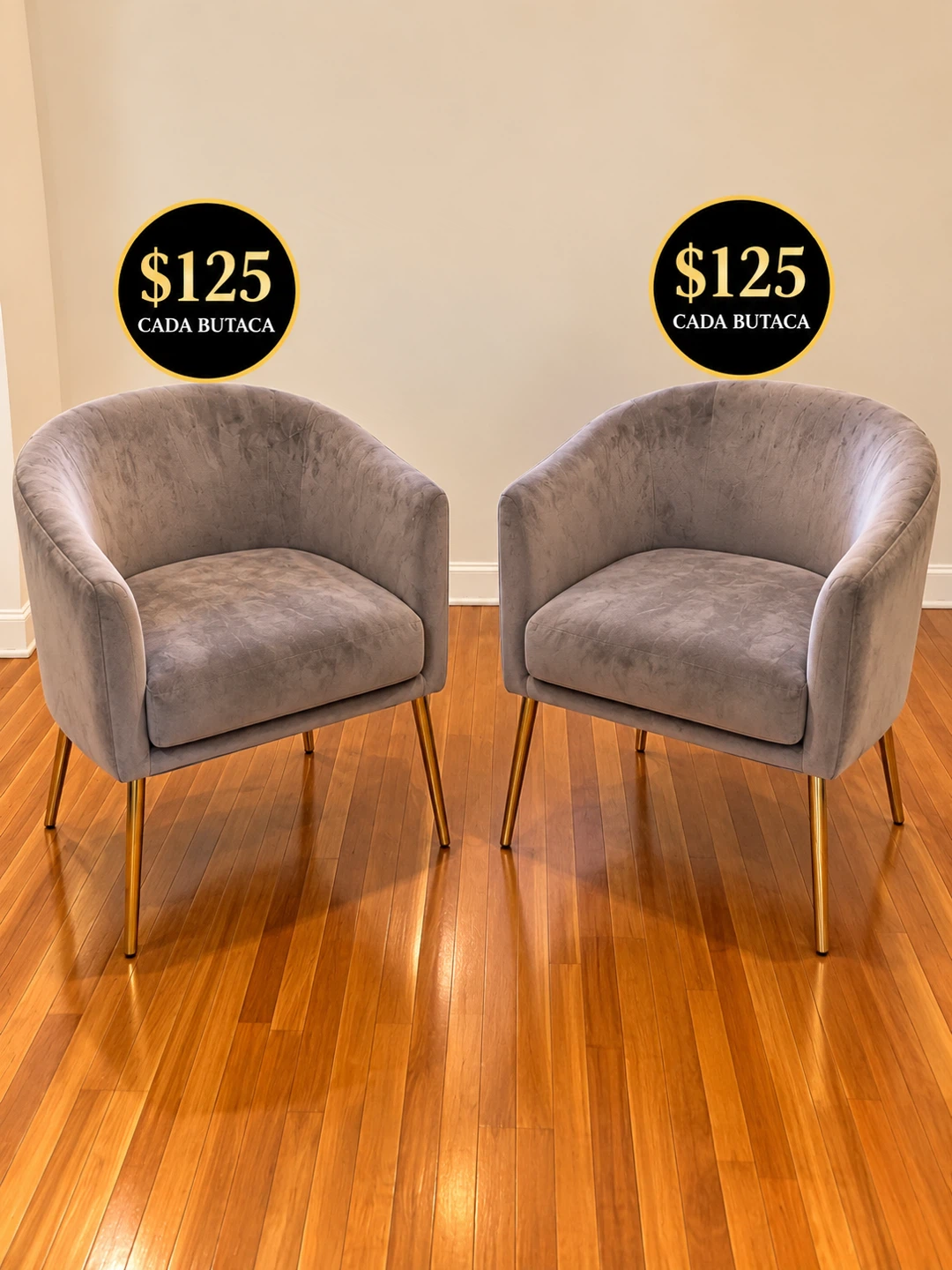Set of two gray velvet accent chairs