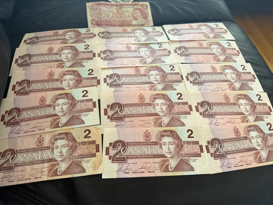 Lot of 14 Canadian Two Dollar Bills