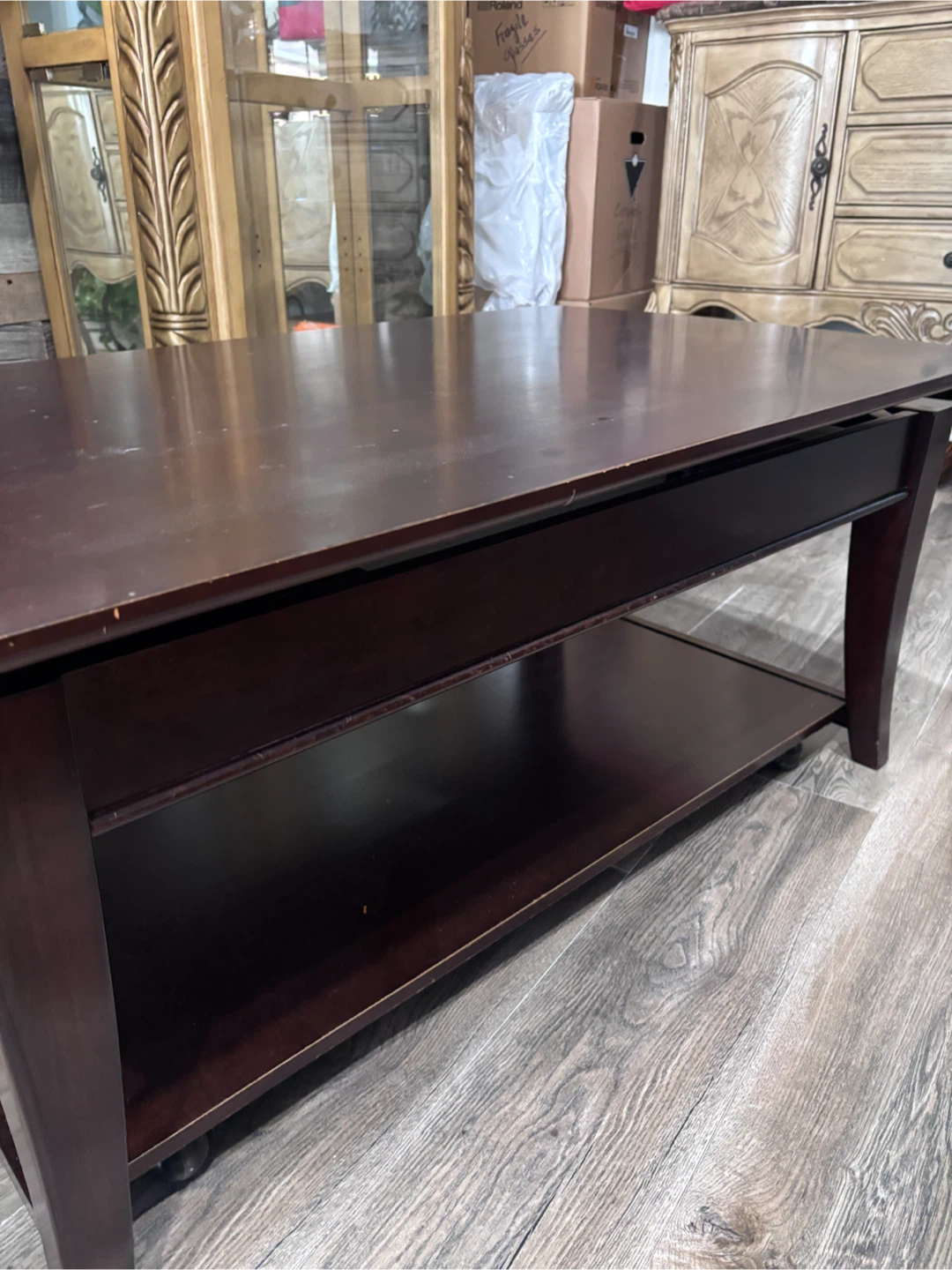 Dark Wood Lift-Top Coffee Table