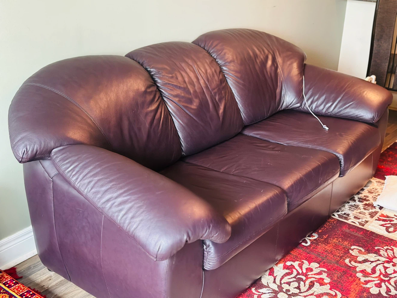 Dark Brown Leather Three-Seater Sofa