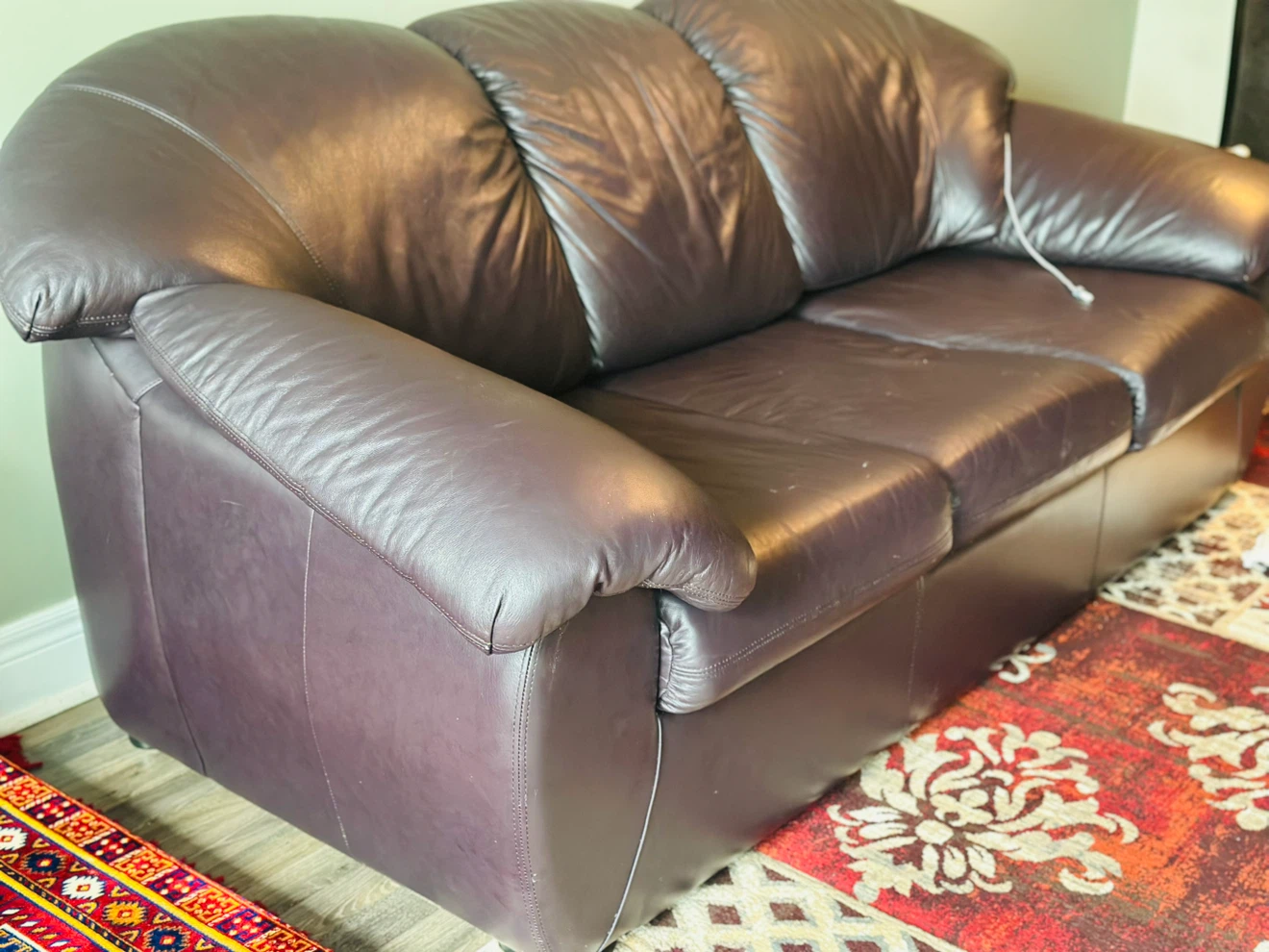 Dark Brown Leather Three-Seater Sofa - photo 2