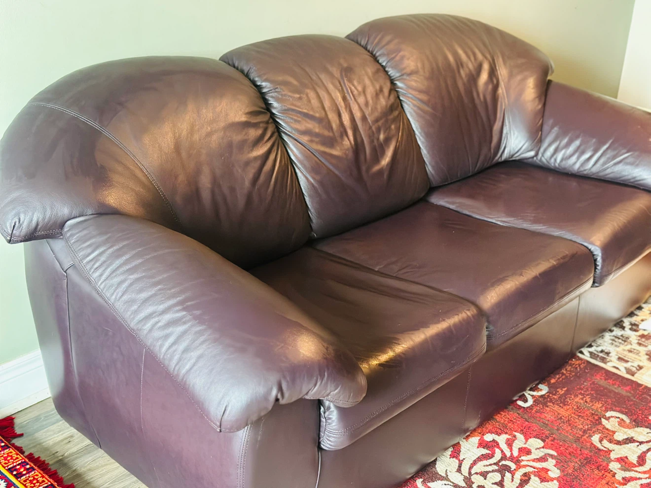 Dark Brown Leather Three-Seater Sofa - photo 4