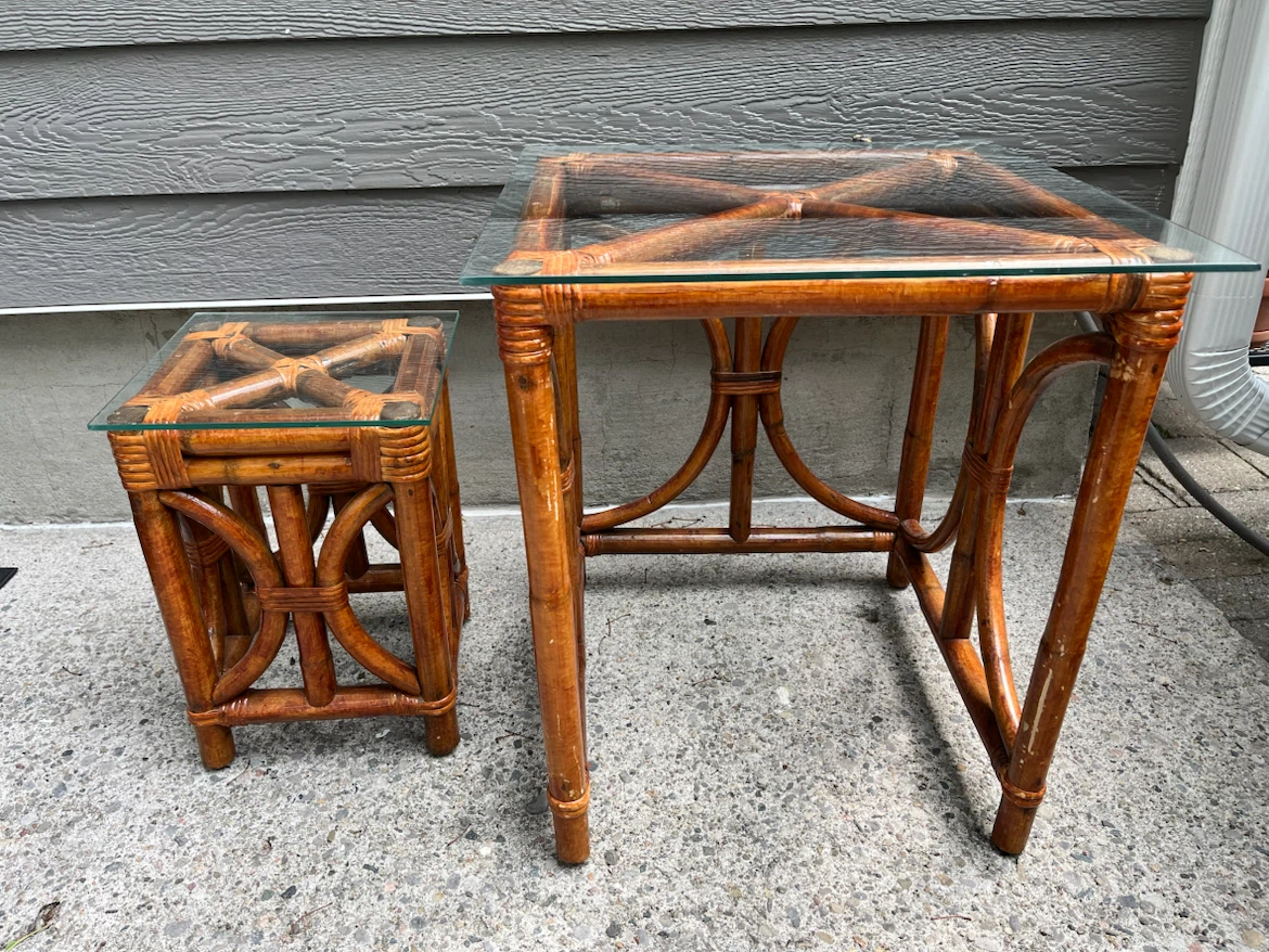 Rattan and Glass Nesting Tables