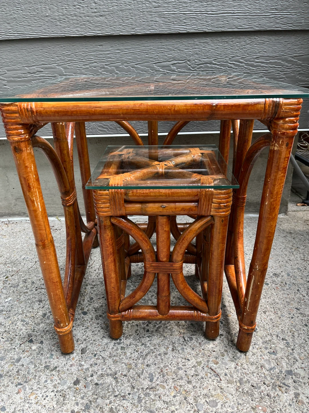Rattan and Glass Nesting Tables - photo 2