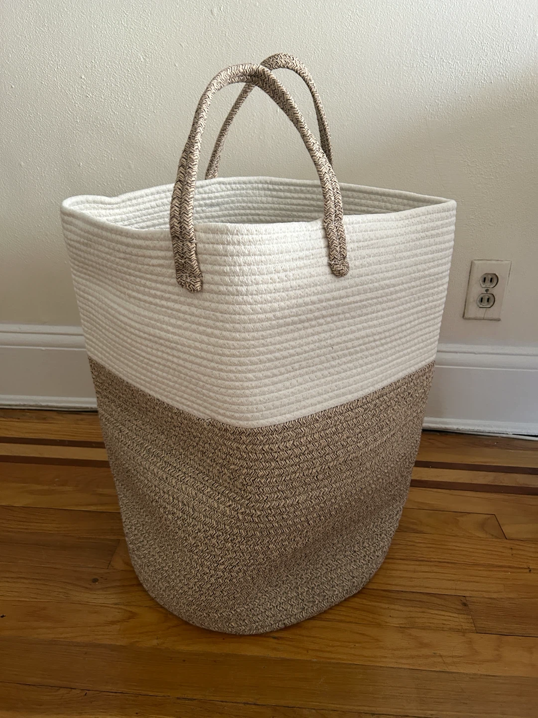 Two-Tone Cotton Rope Laundry Hamper
