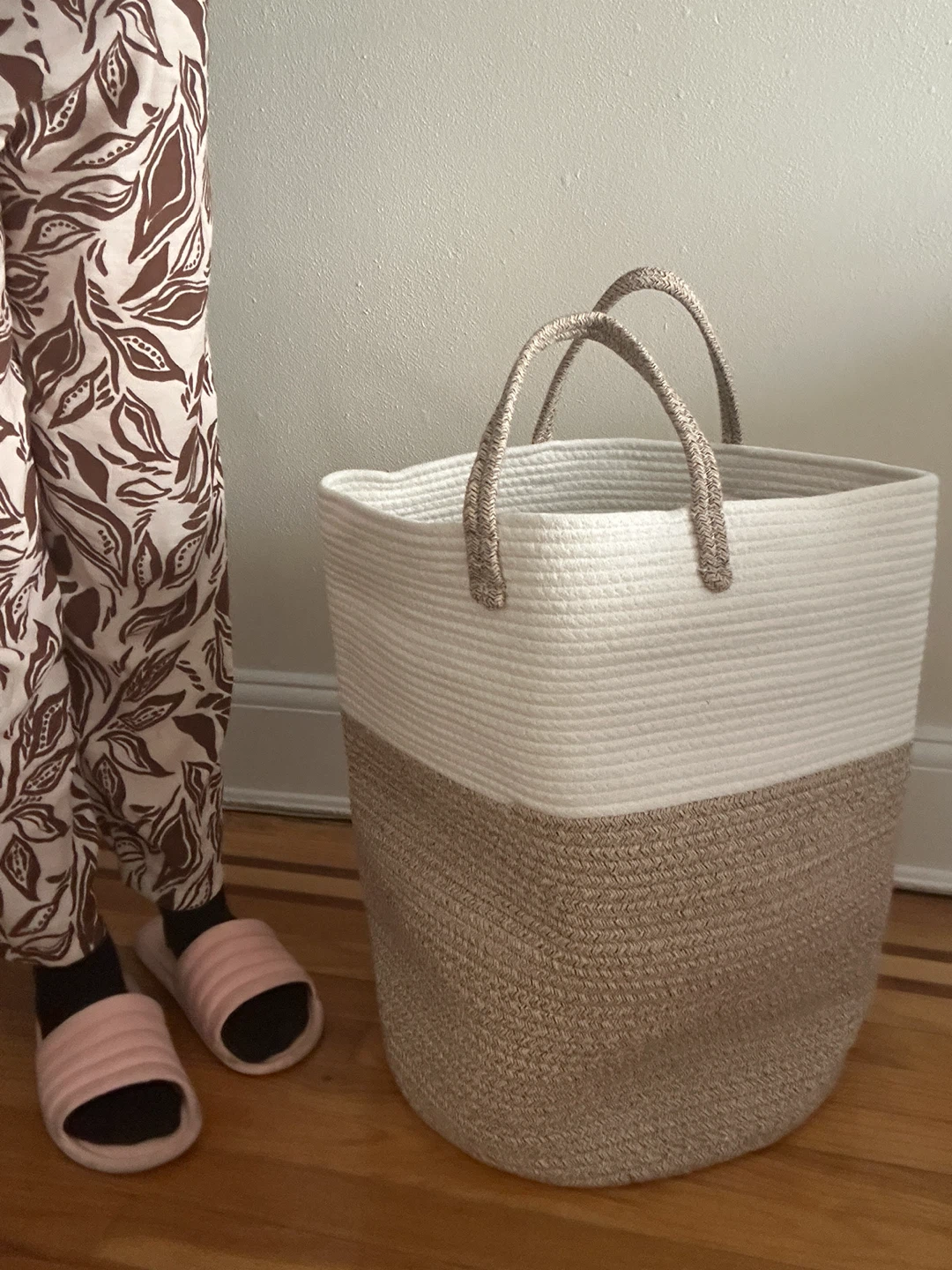 Two-Tone Cotton Rope Laundry Hamper - photo 2