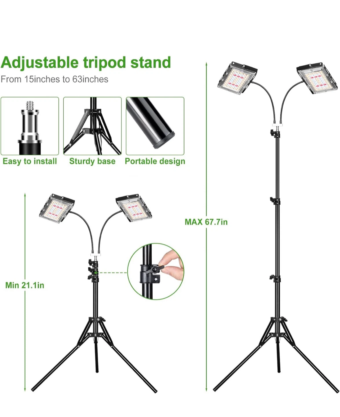 Full Spectrum LED Plant Grow Light with Tripod Stand - photo 2