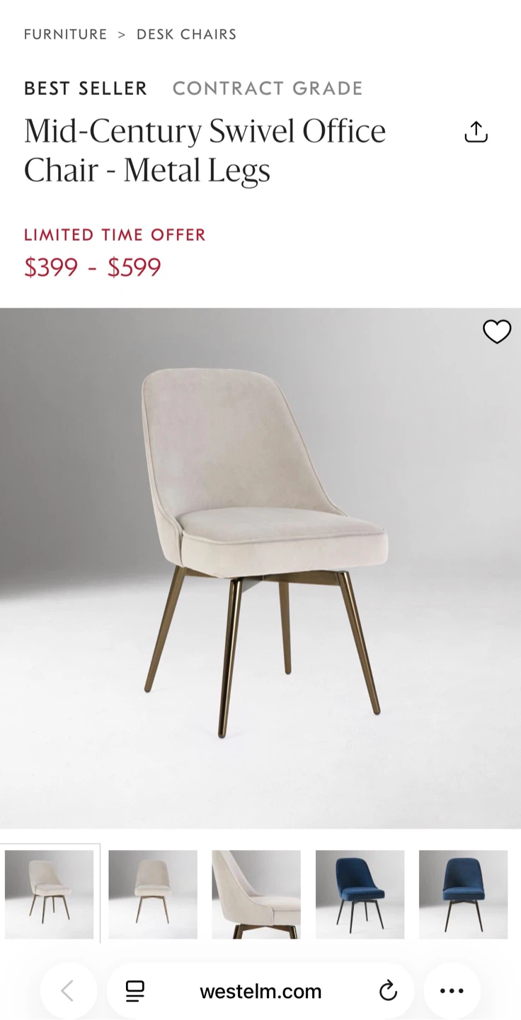 West Elm Swivel Office Chairs and two Lucite side tables - photo 2
