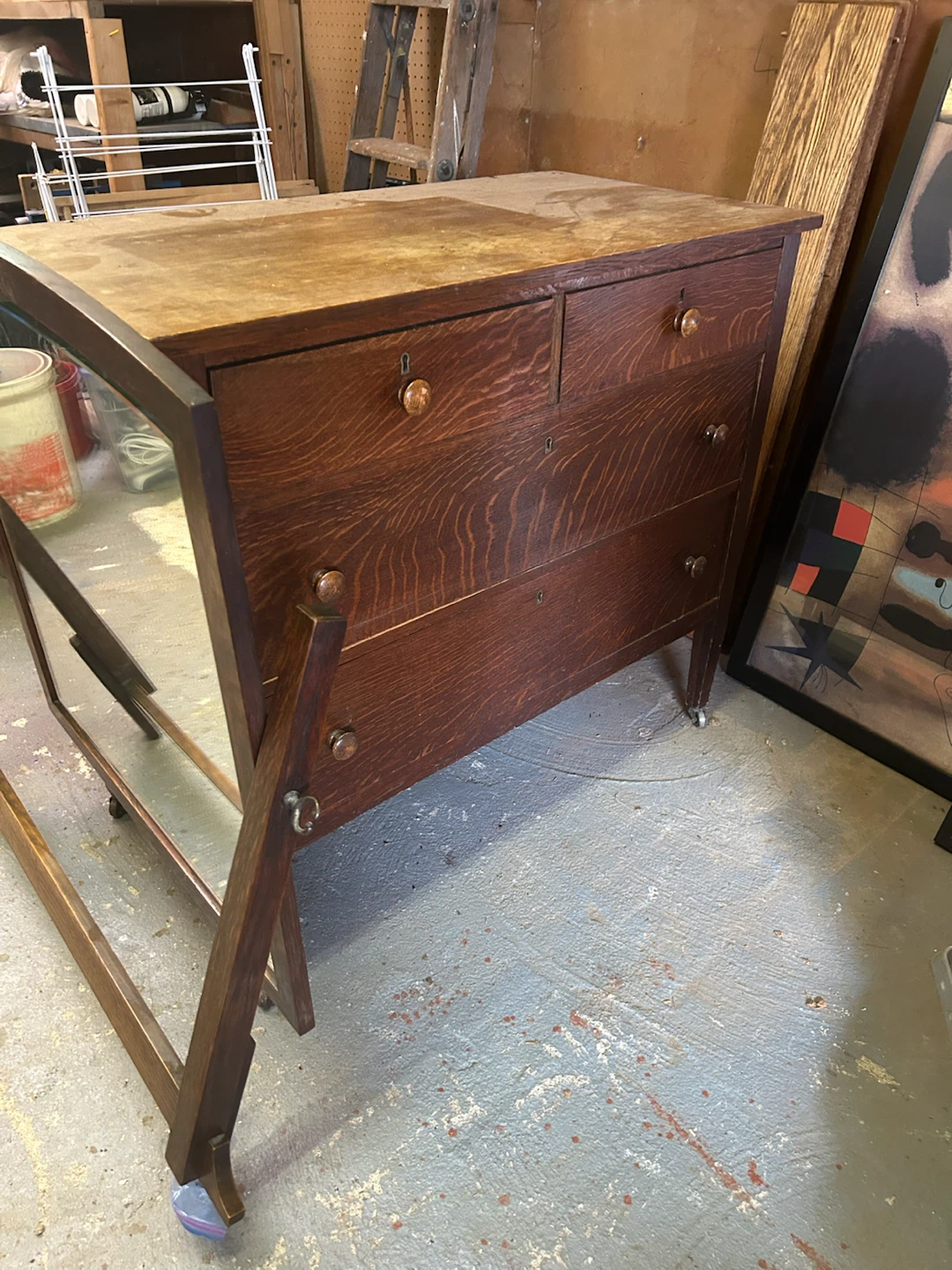 Vintage Oak Dresser with Attached Mirror