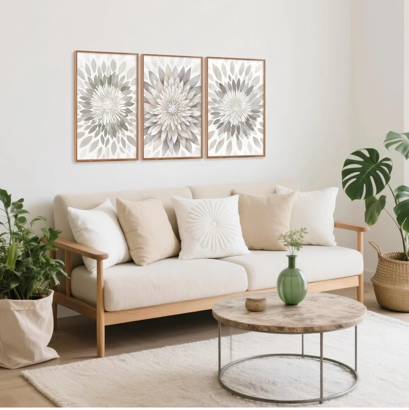 New Modern Floral Burst Framed Canvas Wall Art Set 16”x24” - photo 2