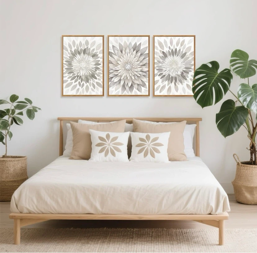 New Modern Floral Burst Framed Canvas Wall Art Set 16”x24” - photo 5