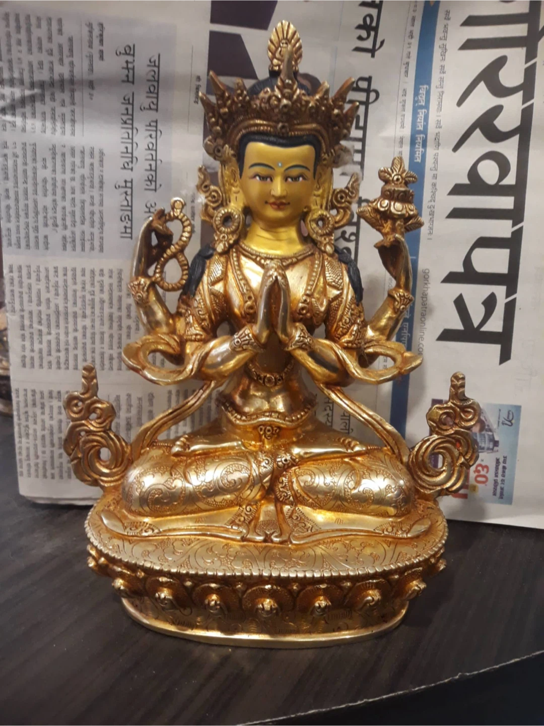 Set of Three Gilded Buddhist Statues - photo 2