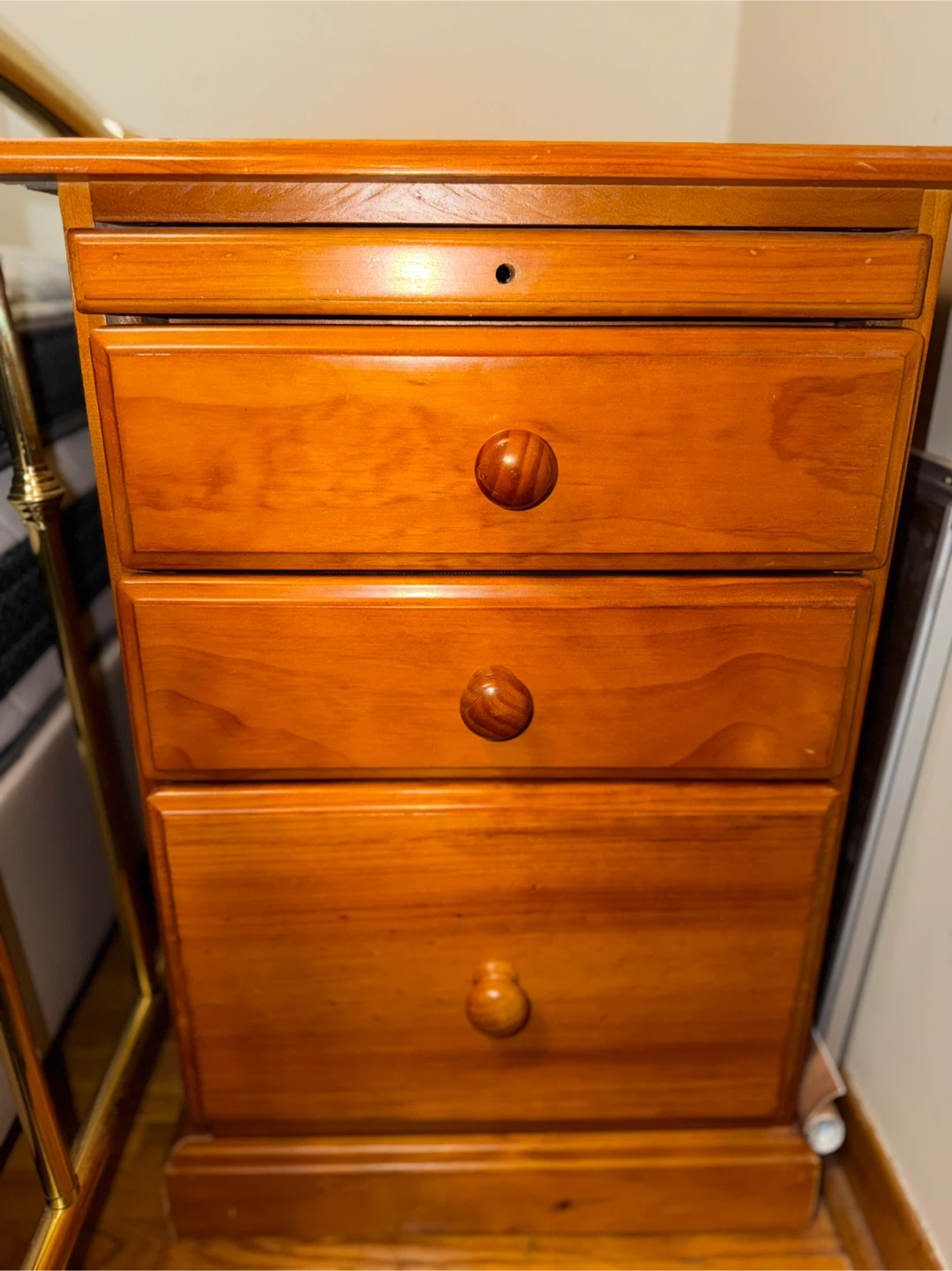 Wooden Three-Drawer Filing Cabinet