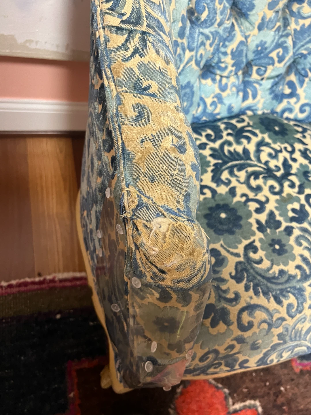 Vintage Blue Floral Upholstered Accent Chair - photo 3