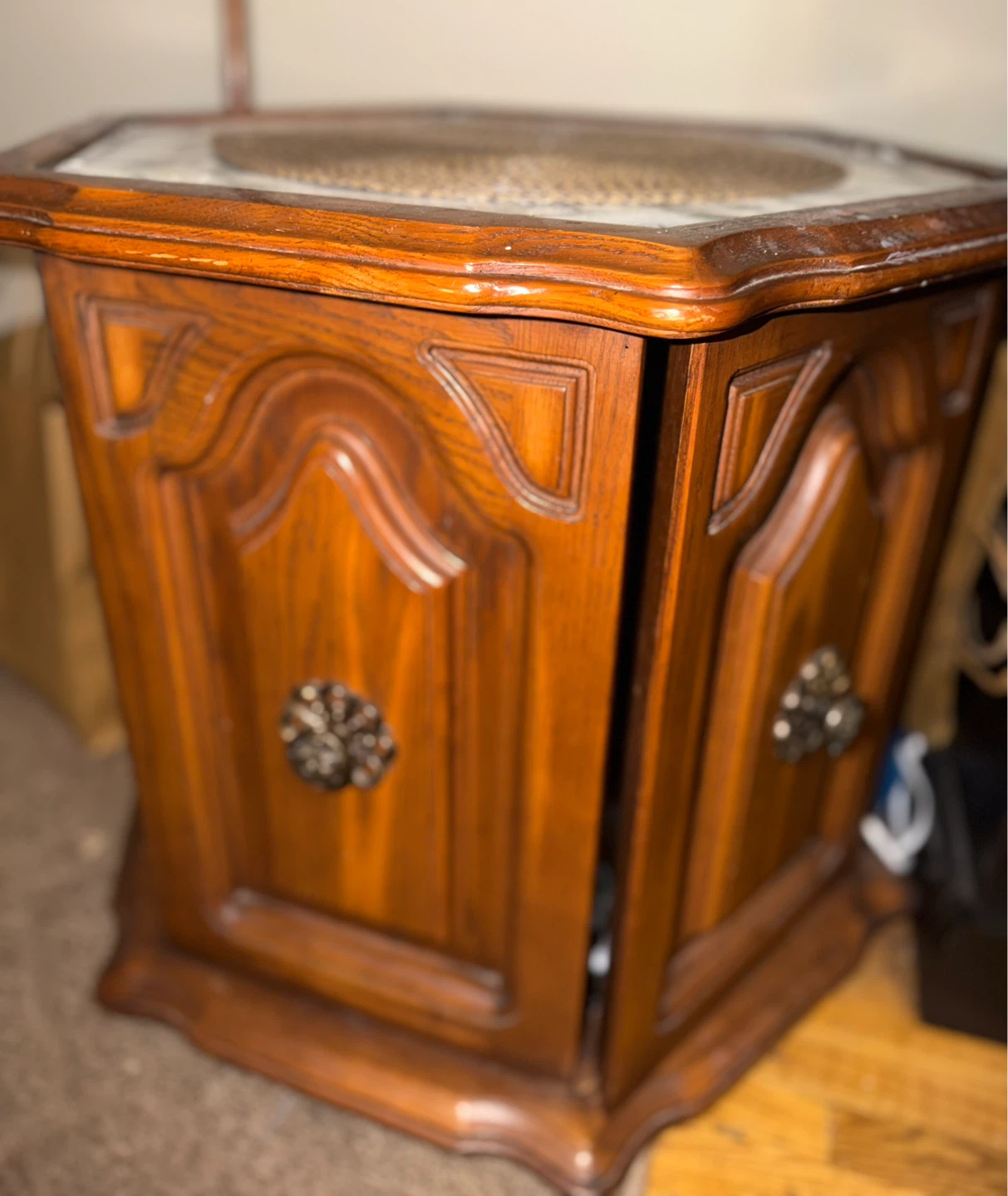 Vintage Hexagonal Side Table with Marble Top