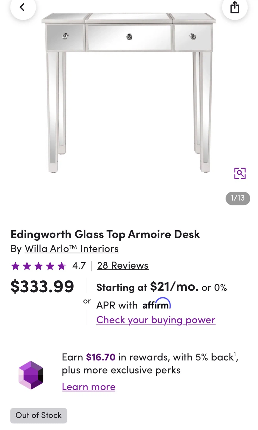 Willa Arlo Interiors Edingworth Mirrored Vanity Desk - photo 3