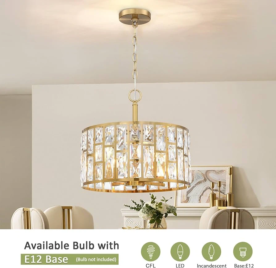 Gold Crystal Drum Pendant Light