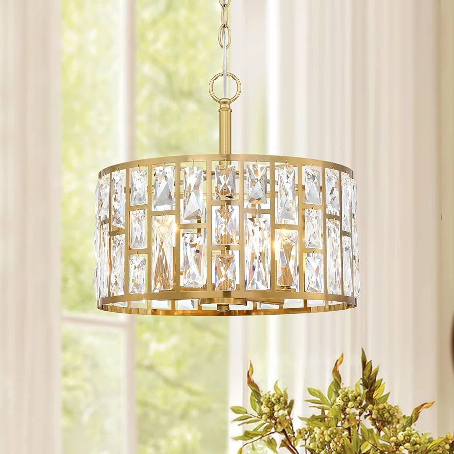 Gold Crystal Drum Pendant Light - photo 2