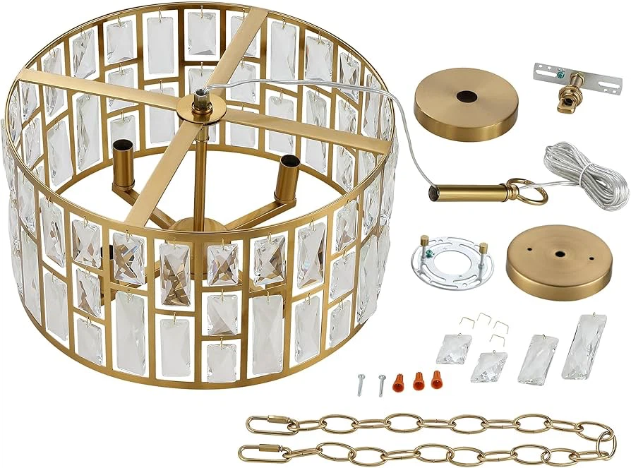 Gold Crystal Drum Pendant Light - photo 3