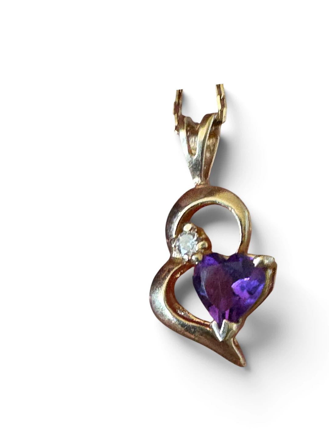 14k solid gold Heart Shape Amethyst and Diamond Necklace - photo 2