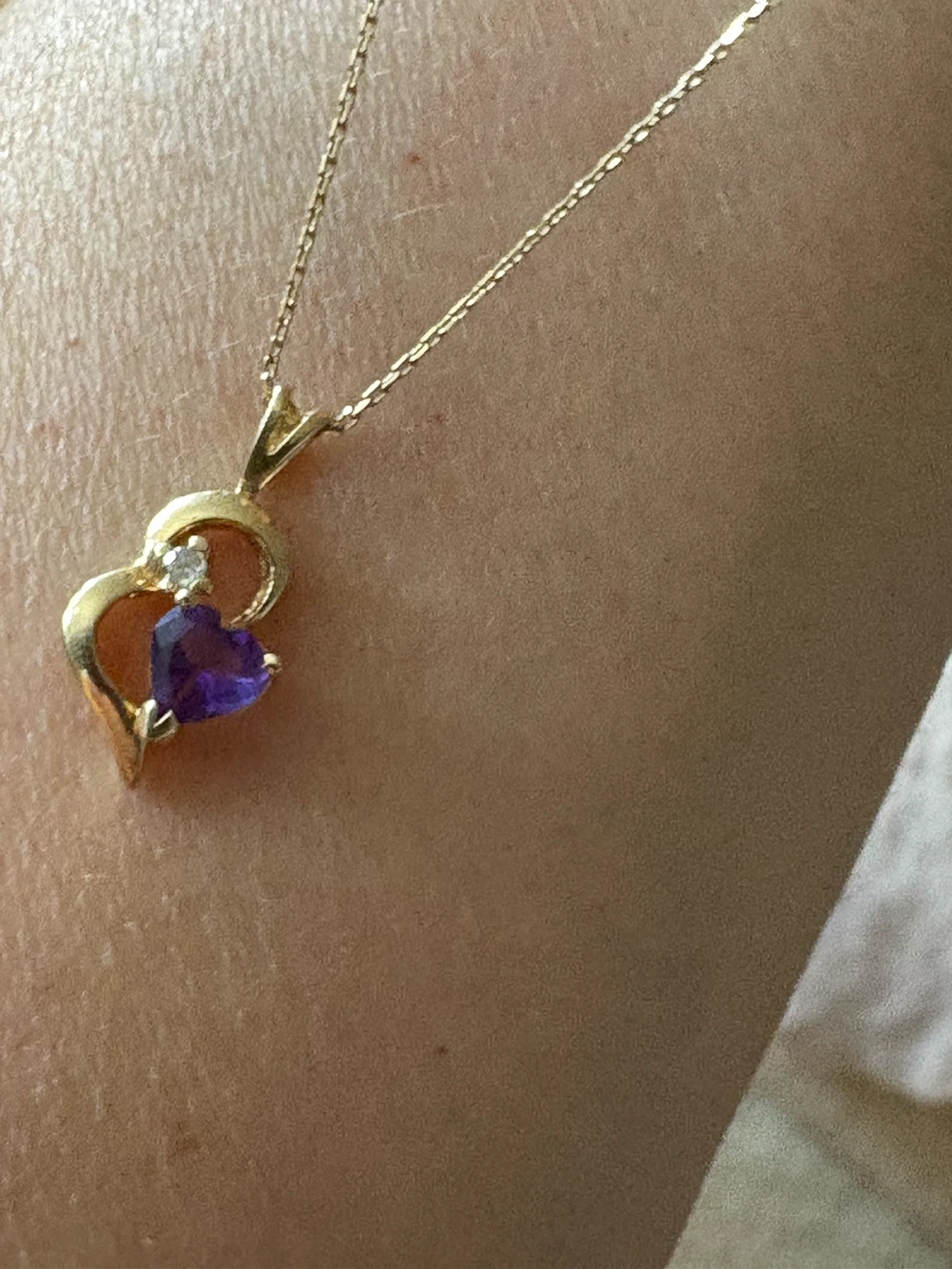 14k solid gold Heart Shape Amethyst and Diamond Necklace - photo 3