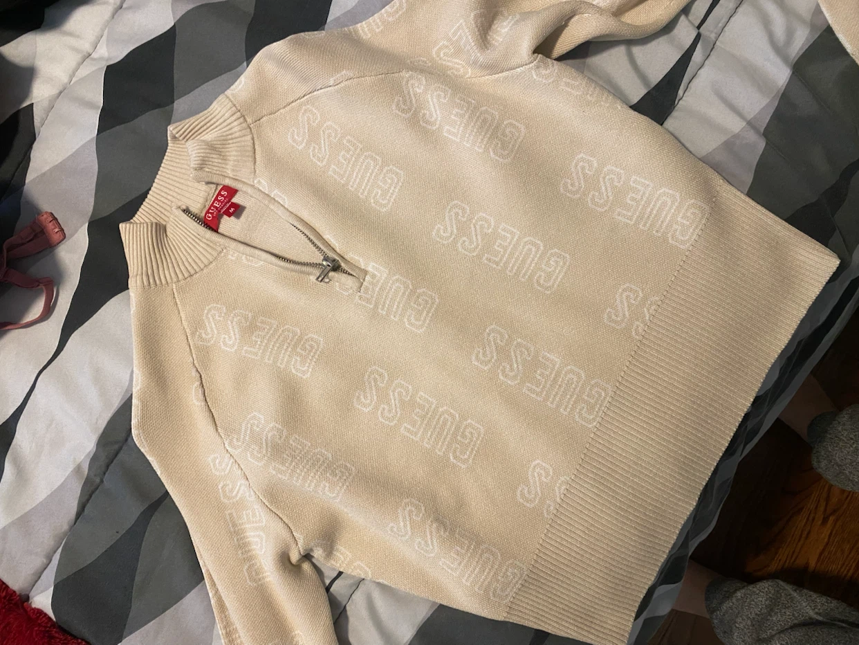 GUESS Quarter-Zip Cream Knit Sweater