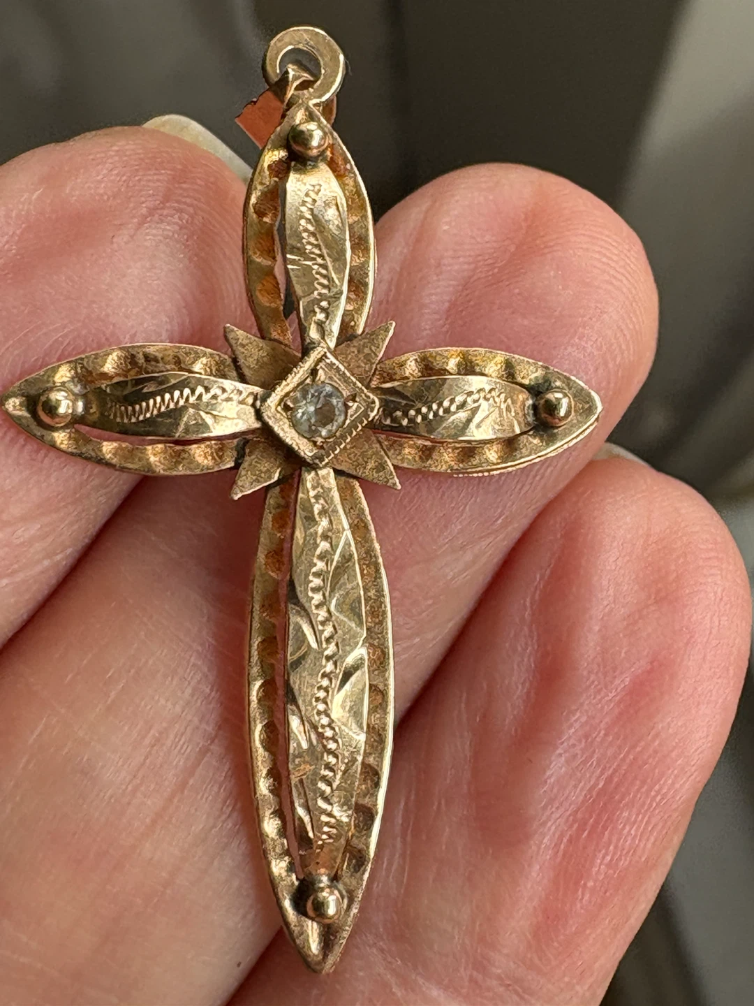 14K solid vintage Italian gold Pendant with diamond Single Stone - photo 4
