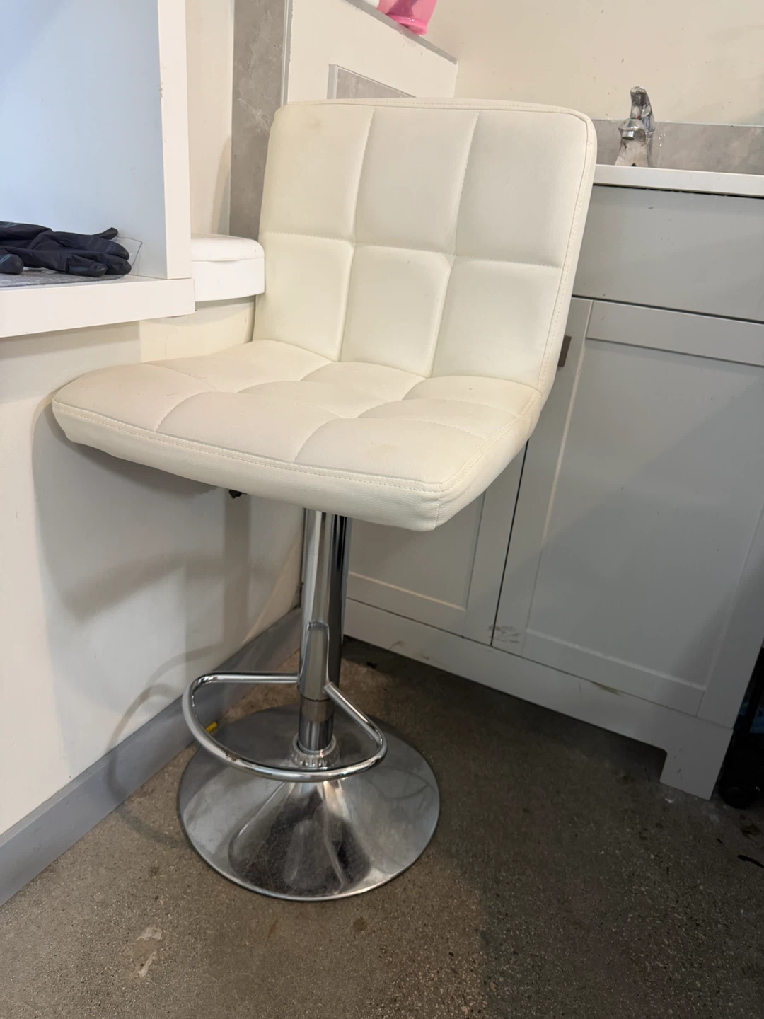 White Adjustable Swivel Bar Stool