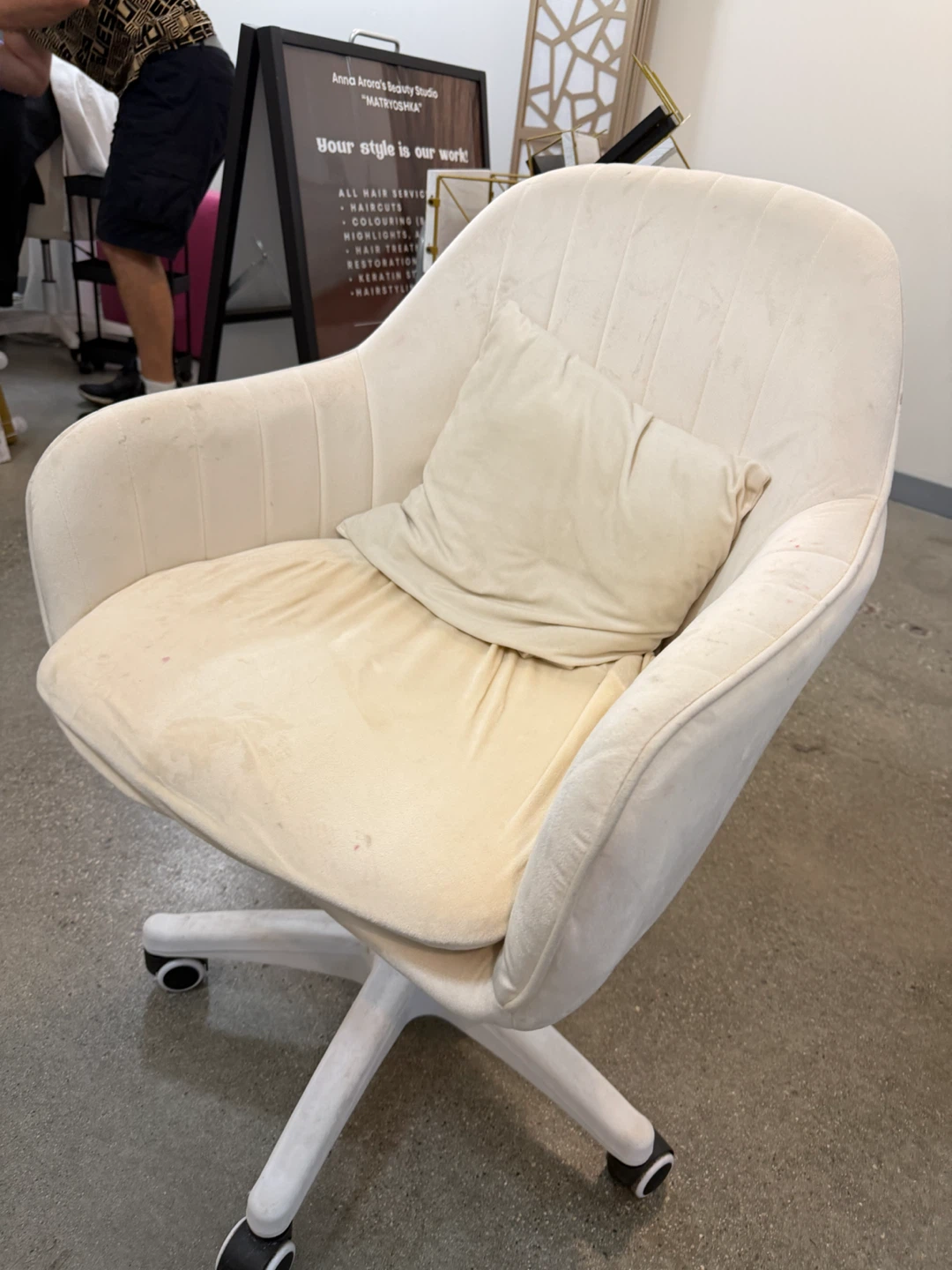2 Cream Velvet Rolling Desk Chair